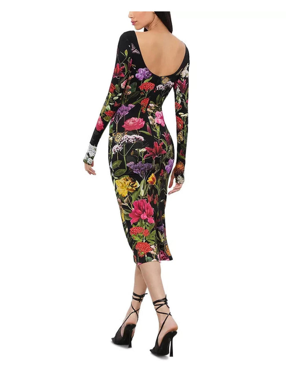 New, Alice + Olivia Delora Scoop Neck Midi Dress in Black SZ 4 #LD0273